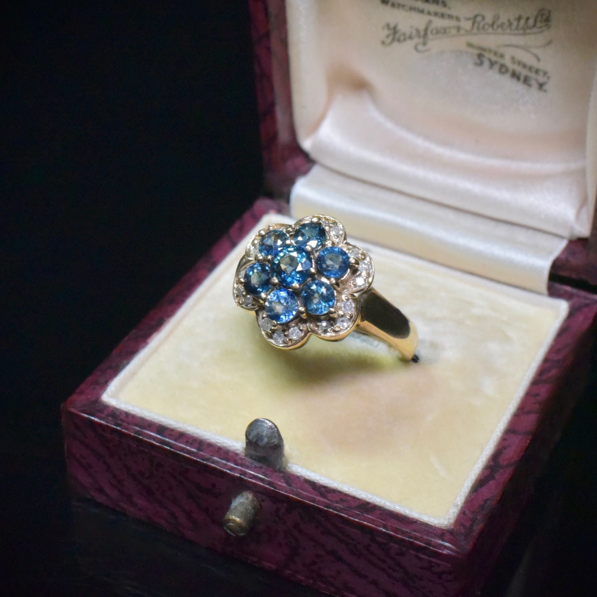 Modern 9ct Yellow Gold Sapphire And Diamond Daisy Cluster Ring