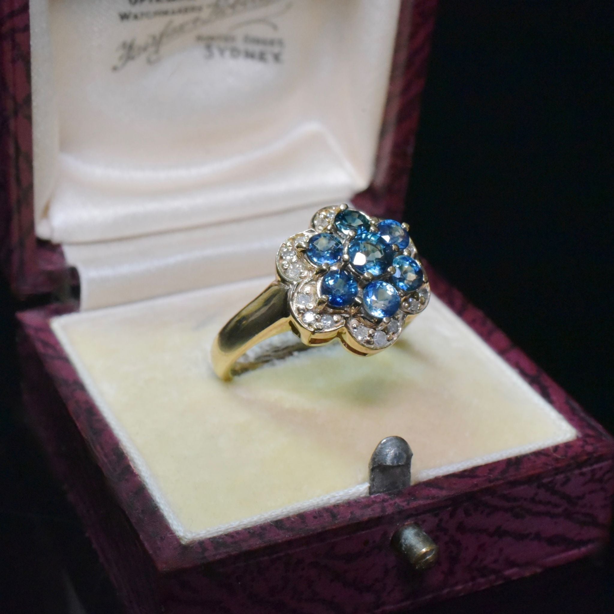 Modern 9ct Yellow Gold Sapphire And Diamond Daisy Cluster Ring