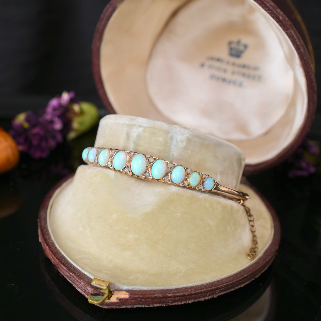 Antique Australian Edwardian 9ct Rose Gold Solid Opal And Diamond Bangle Circa 1900 Independent Valuation Included In Purchase For $6000 AUD