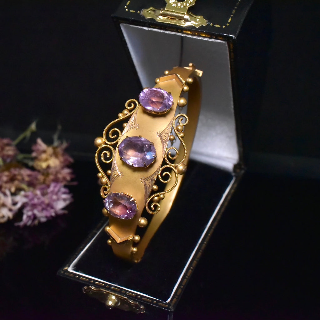 Antique Edwardian Australian 9ct Gold And Amethyst Bangle By Aronson And Co. - Circa 1900-1910