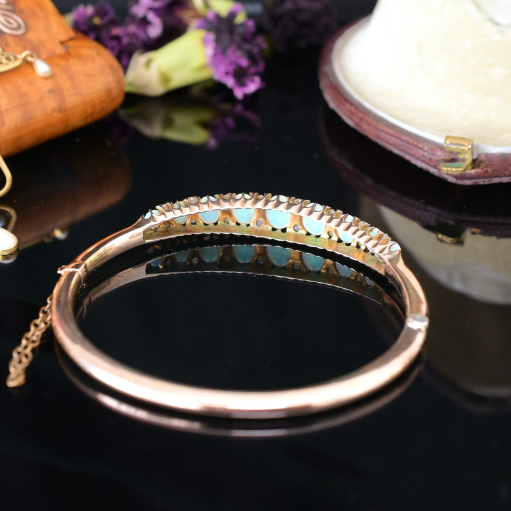 Antique Australian Edwardian 9ct Rose Gold Solid Opal And Diamond Bangle Circa 1900 Independent Valuation Included In Purchase For $6000 AUD