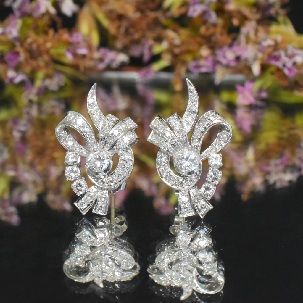 Vintage Retro Style 18ct White Gold Diamond Earrings - G Colour Diamonds / VS Colour Valuation For Retail Replacement  For $10,730 AUD