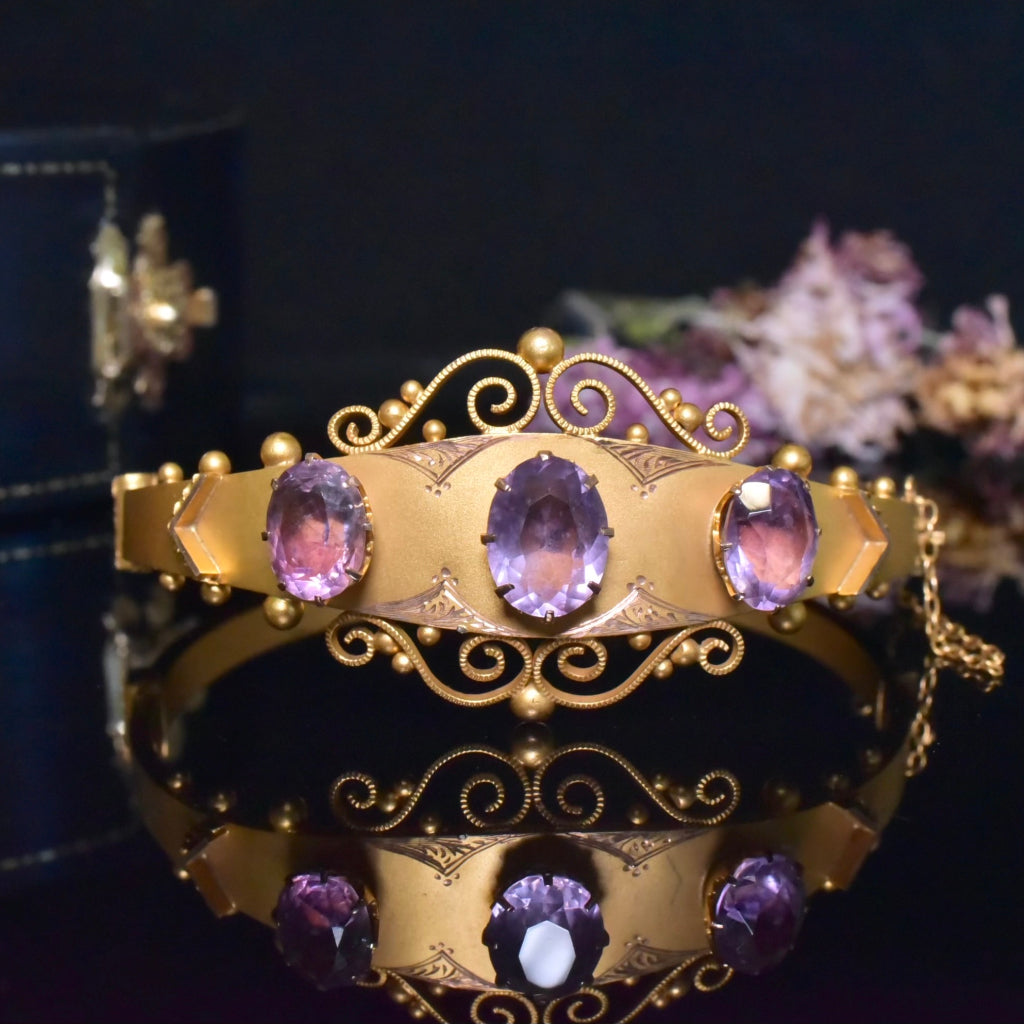 Antique Edwardian Australian 9ct Gold And Amethyst Bangle By Aronson And Co. - Circa 1900-1910