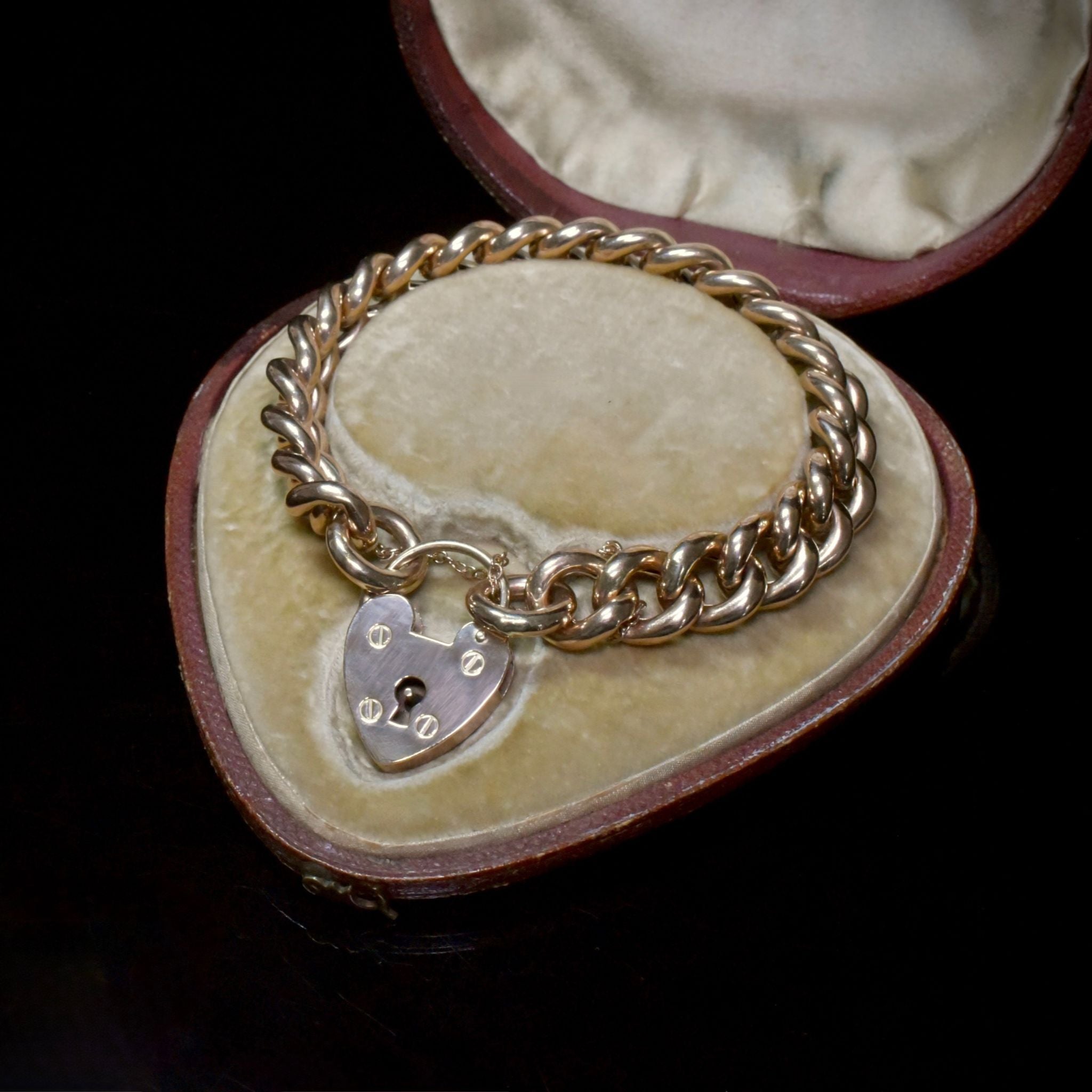Modern 9ct Rose Gold Padlock Bracelet With Heart Padlock 35.9 Grams