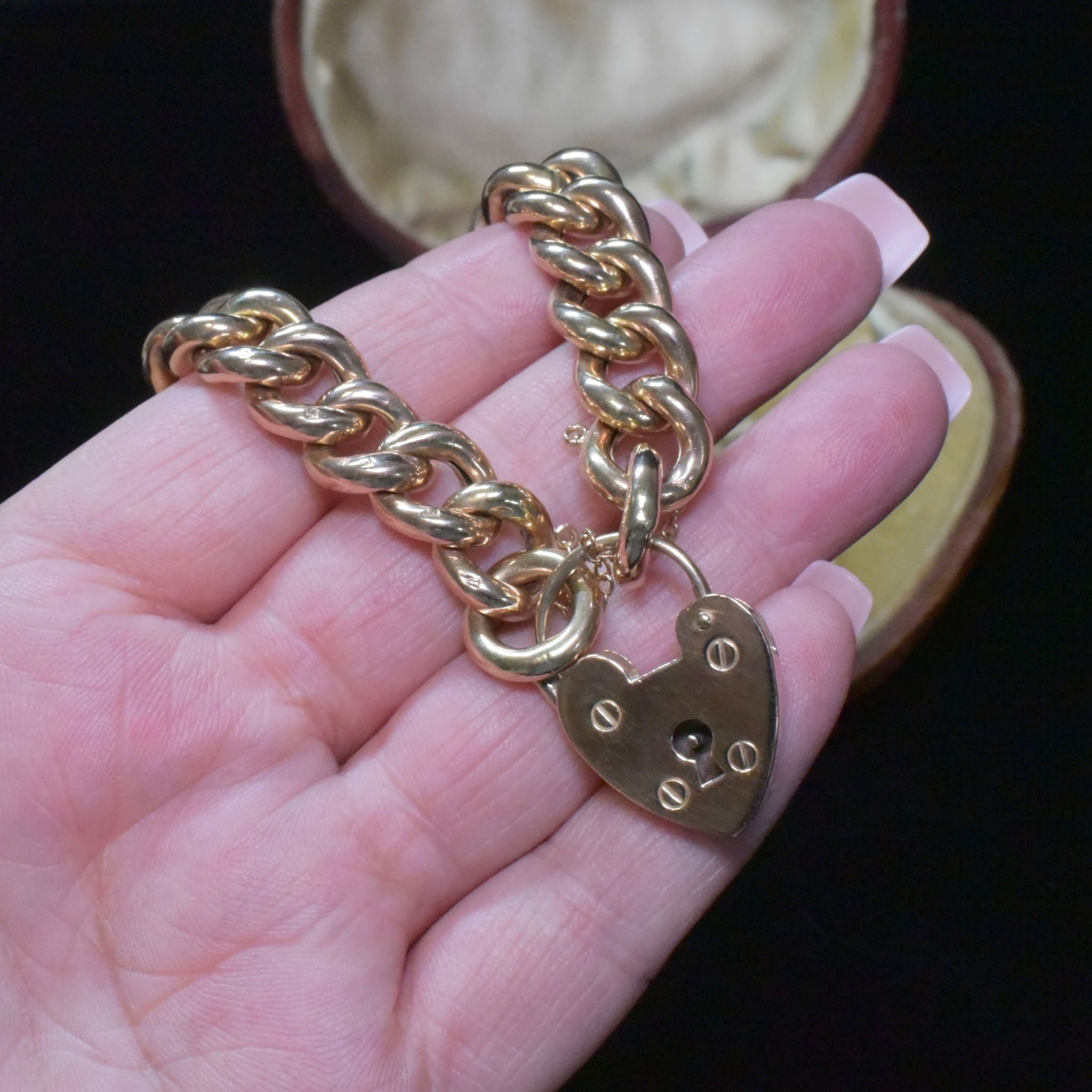 Modern 9ct Rose Gold Padlock Bracelet With Heart Padlock 35.9 Grams