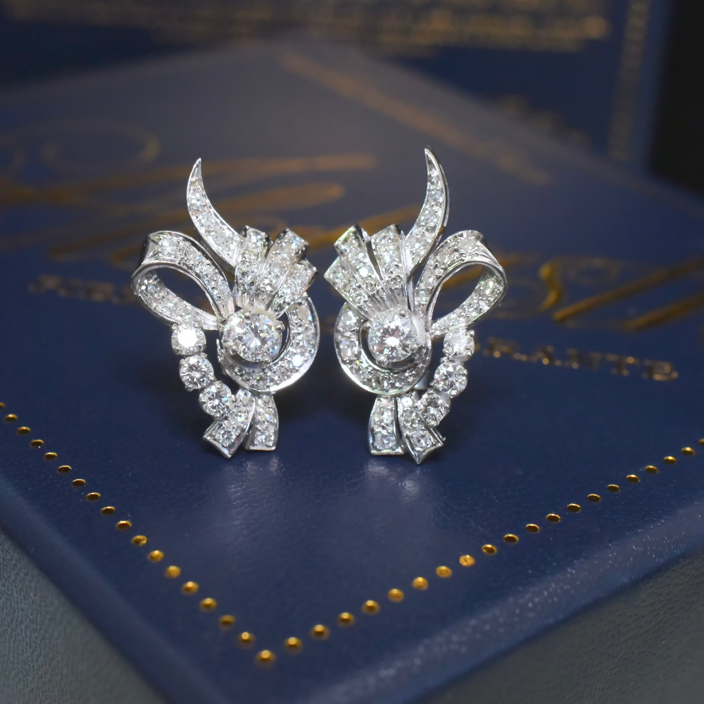 Vintage Retro Style 18ct White Gold Diamond Earrings - G Colour Diamonds / VS Colour Valuation For Retail Replacement  For $10,730 AUD