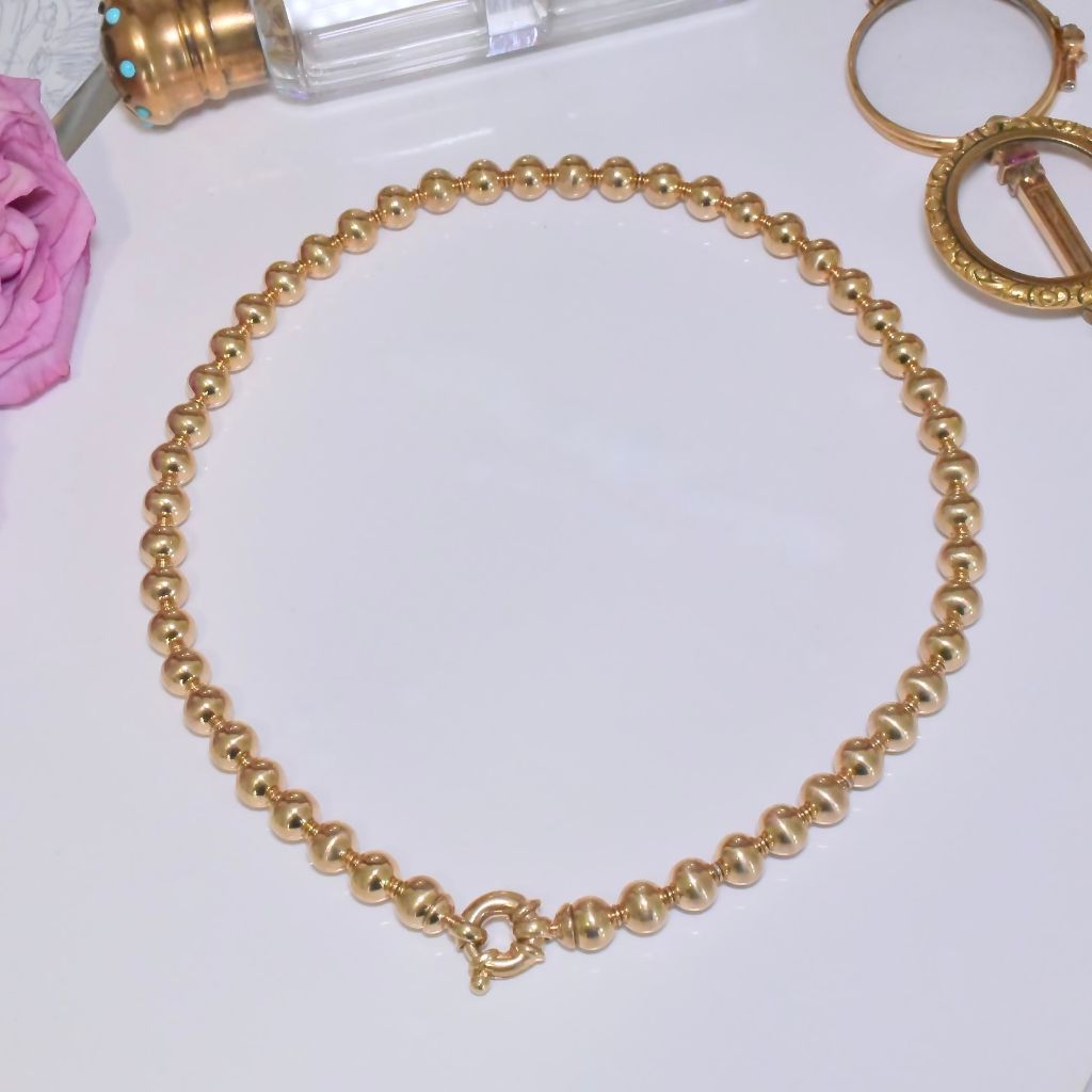 Superb Modern 9ct Yellow Gold Rondel Bead Necklace - 44 Grams