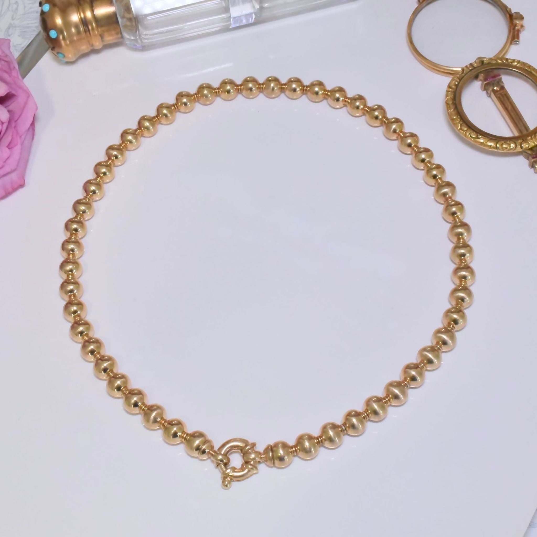 Superb Modern 9ct Yellow Gold Rondel Bead Necklace - 44 Grams