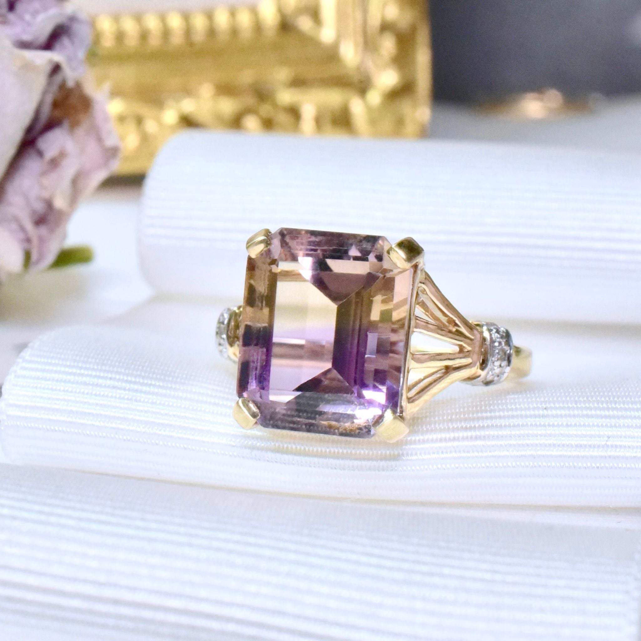 Modern 9ct Yellow Gold Ametrine And Diamond Ring