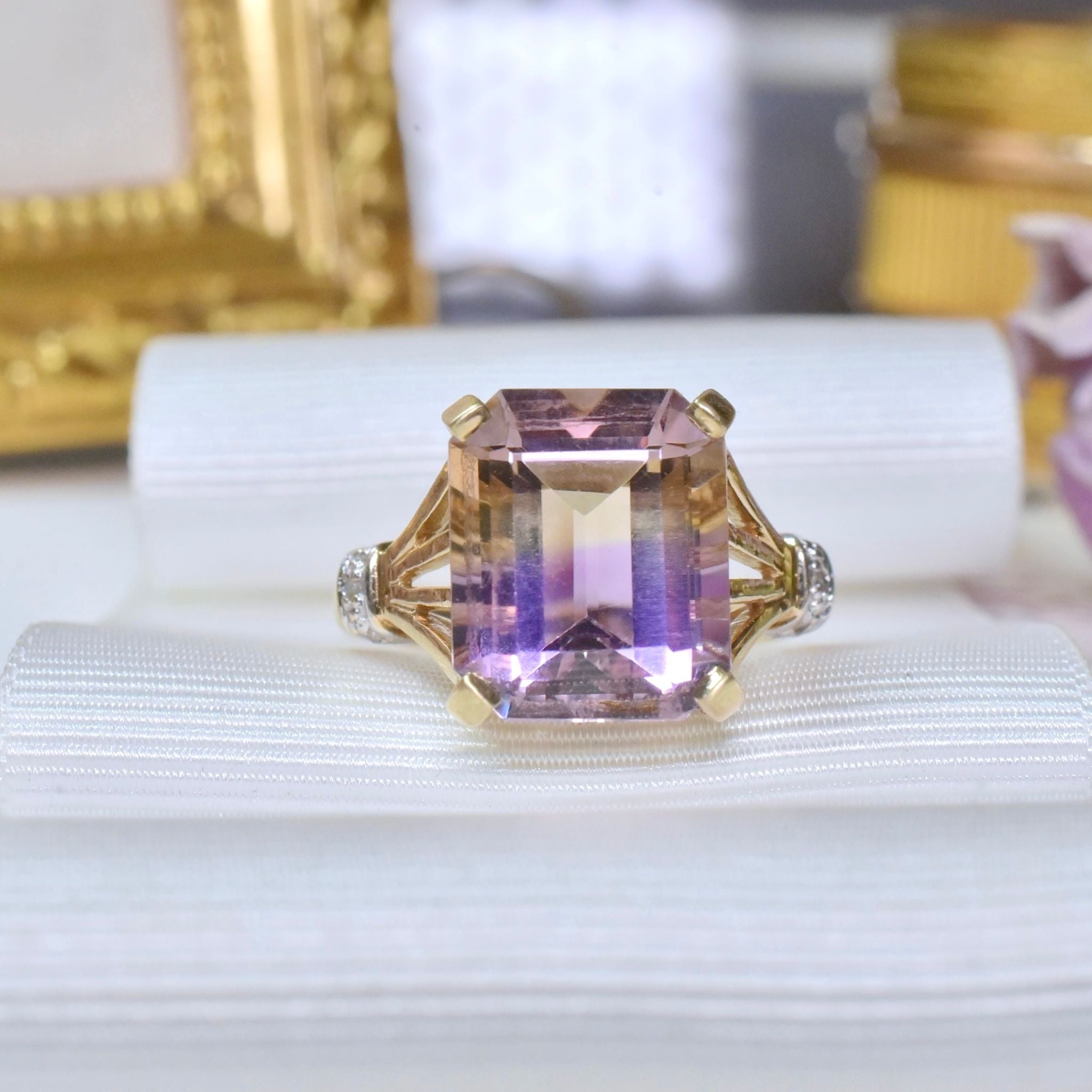 Modern 9ct Yellow Gold Ametrine And Diamond Ring