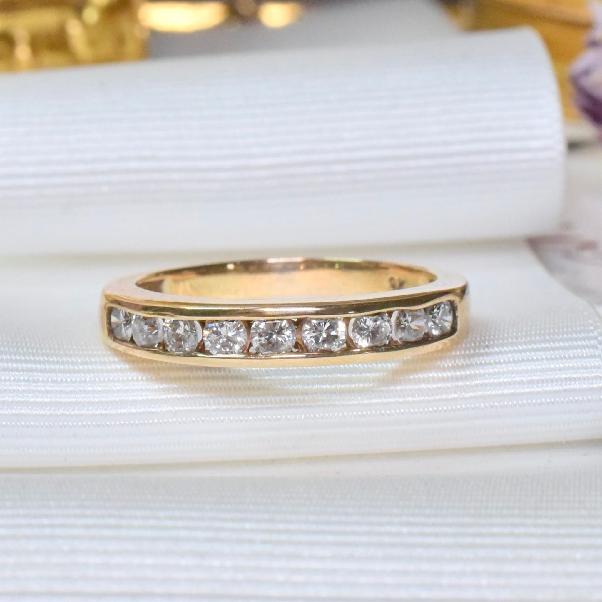 Modern 9ct Yellow Gold Channel Set Diamond Ring