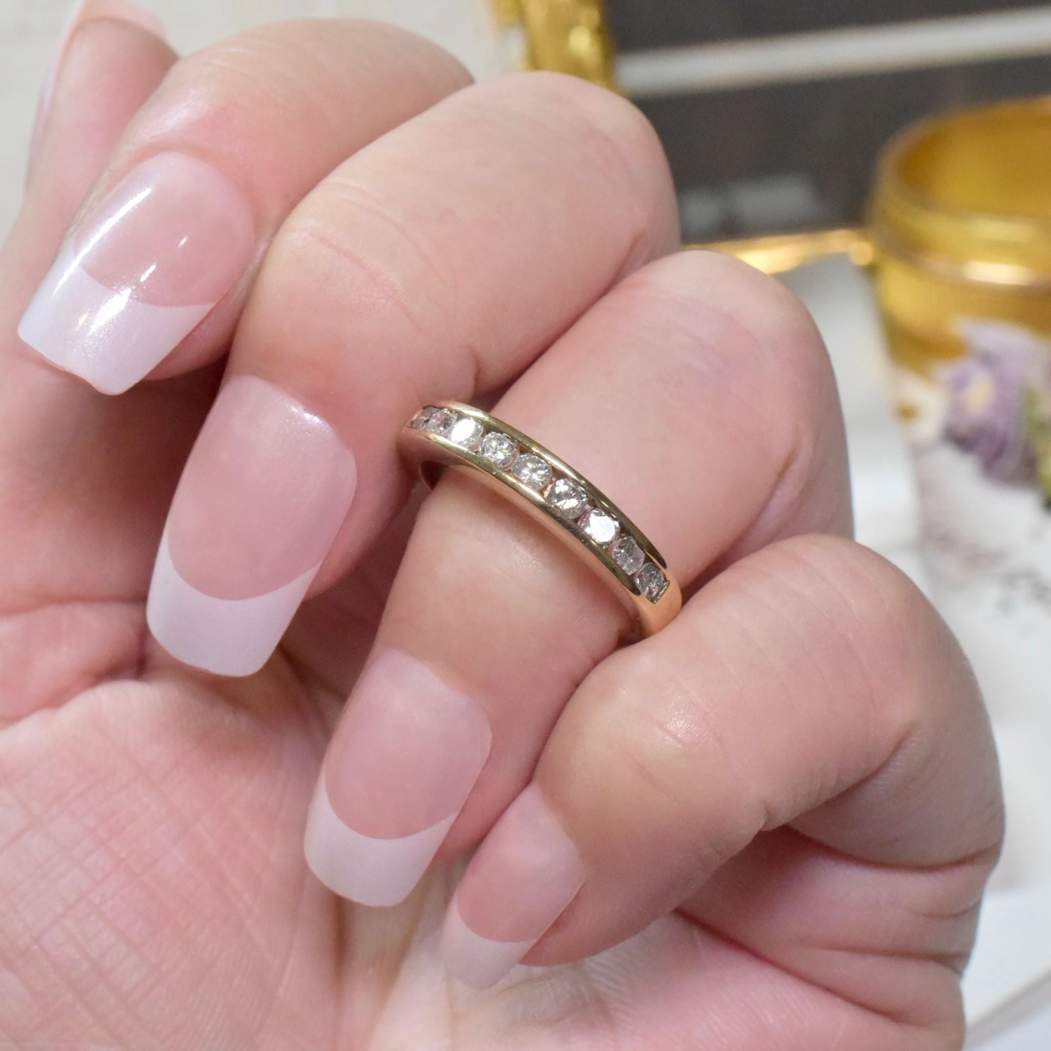 Modern 9ct Yellow Gold Channel Set Diamond Ring