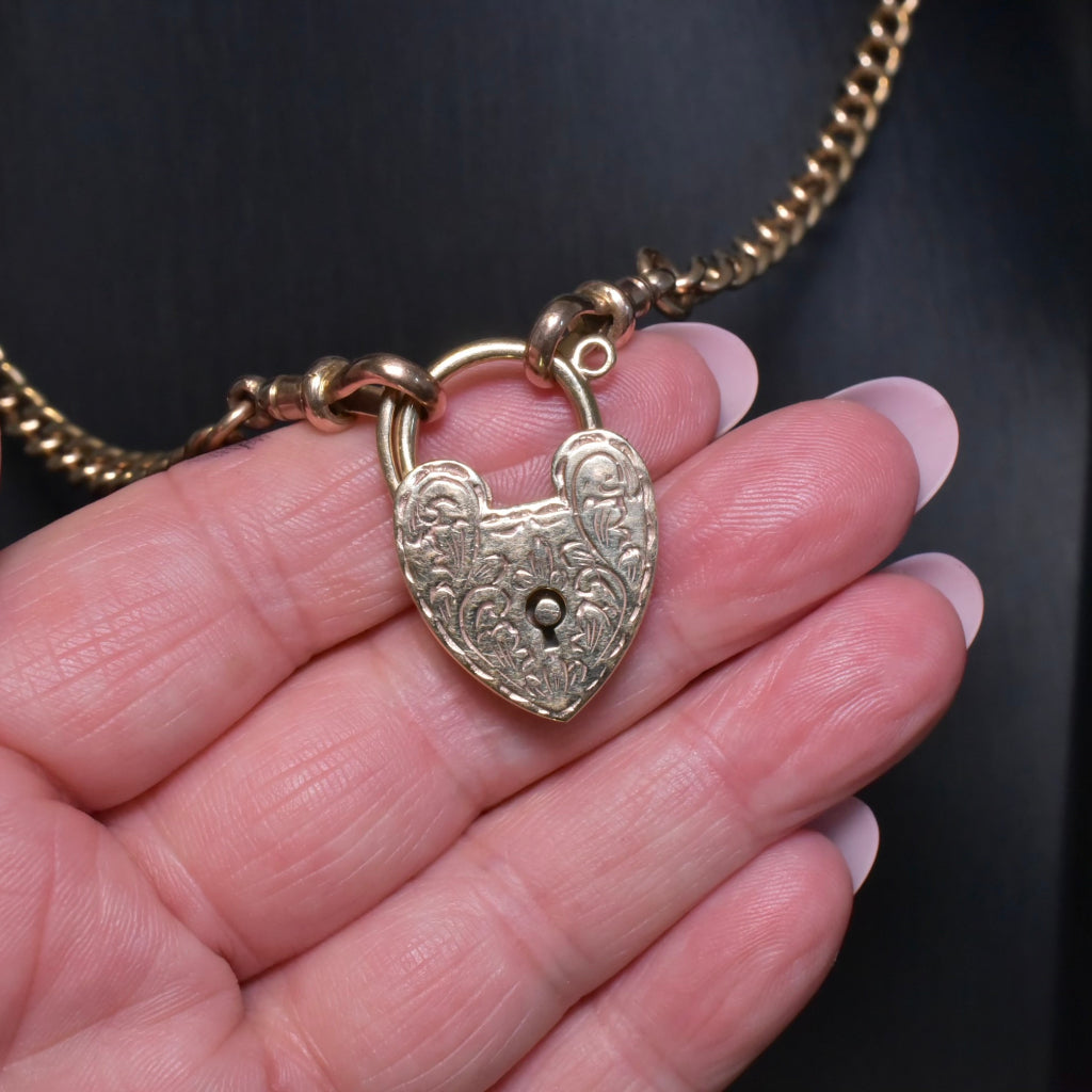 Estate 9ct Yellow Gold Heavy ‘Heart’ Padlock Clasp / Pendant