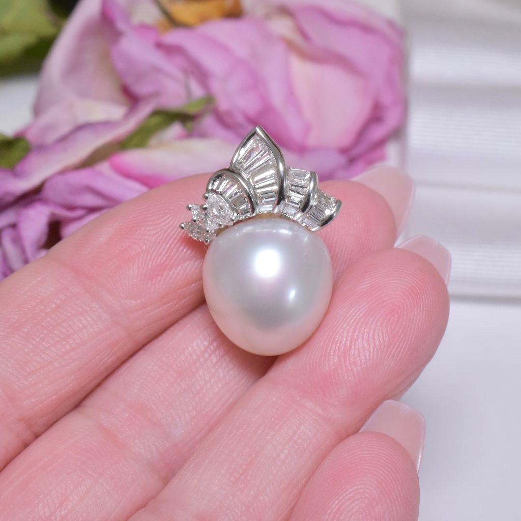 Fabulous 18ct White Gold South Sea Pearl And Diamond Pendant