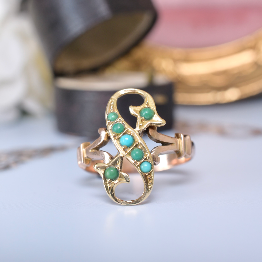 Antique Edwardian 9ct Rose Gold And Turquoise Ring