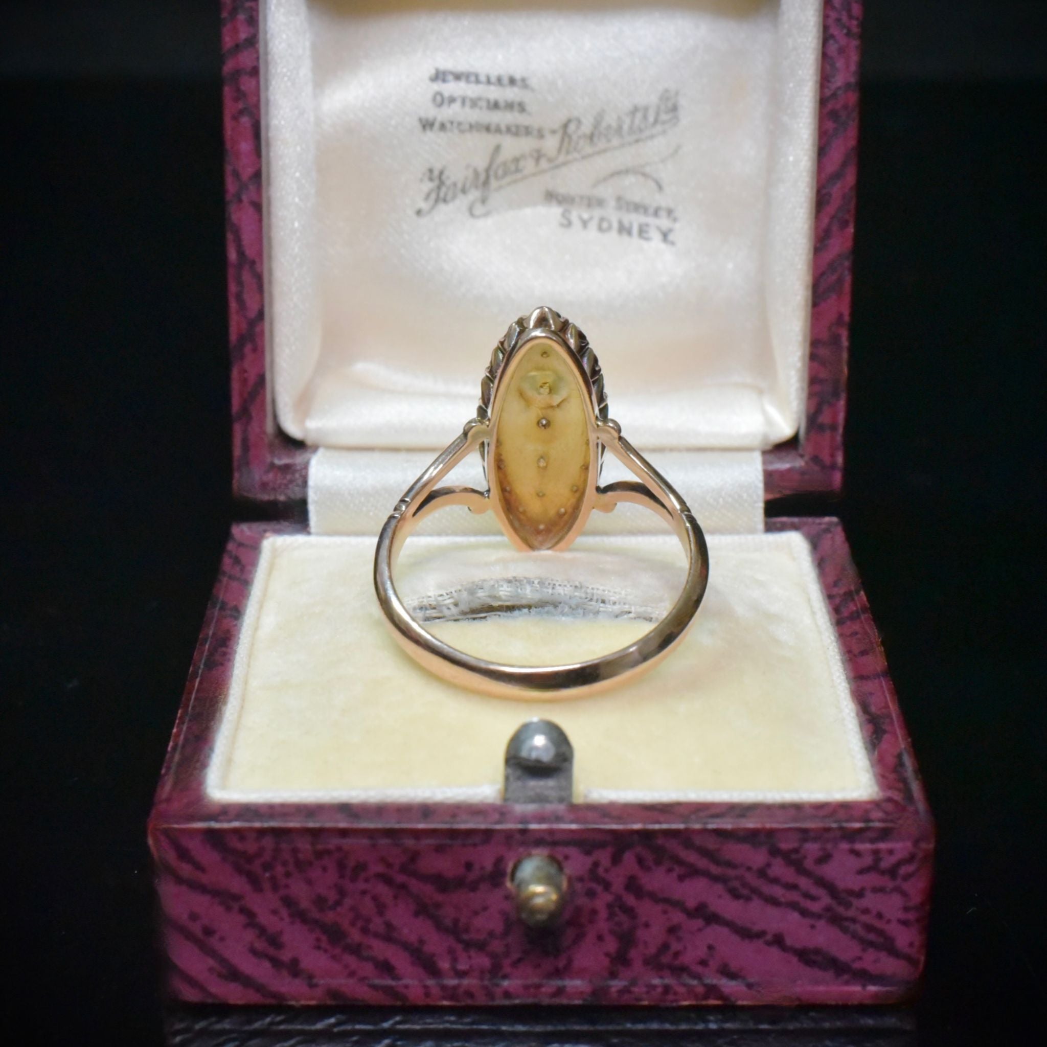 Antique 9ct Rose Gold Bohemian Garnet Navette Ring Circa 1900-1910
