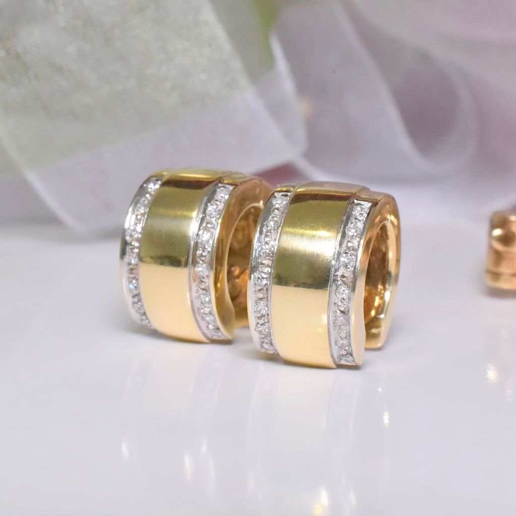 Contemporary Pair of 14ct Yellow Gold And Diamond ‘Huggie’ Earrings - 10.8 Grams