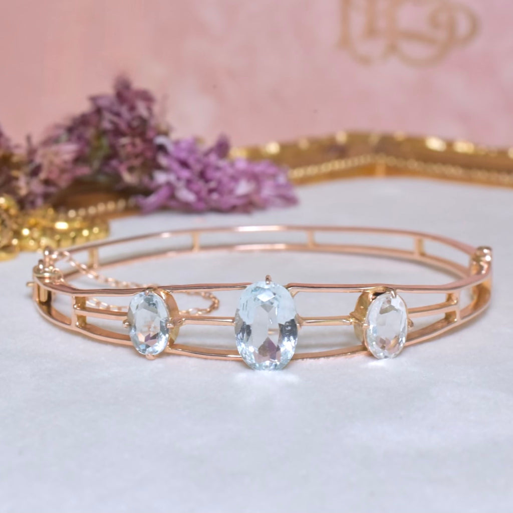 Antique Australian 9ct Rose Gold Aquamarine Bangle Circa 1910-20