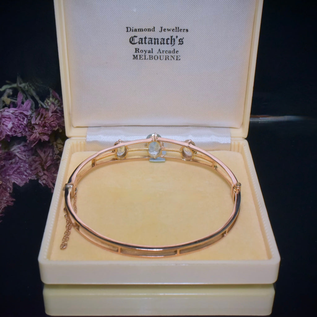 Antique Australian 9ct Rose Gold Aquamarine Bangle Circa 1910-20