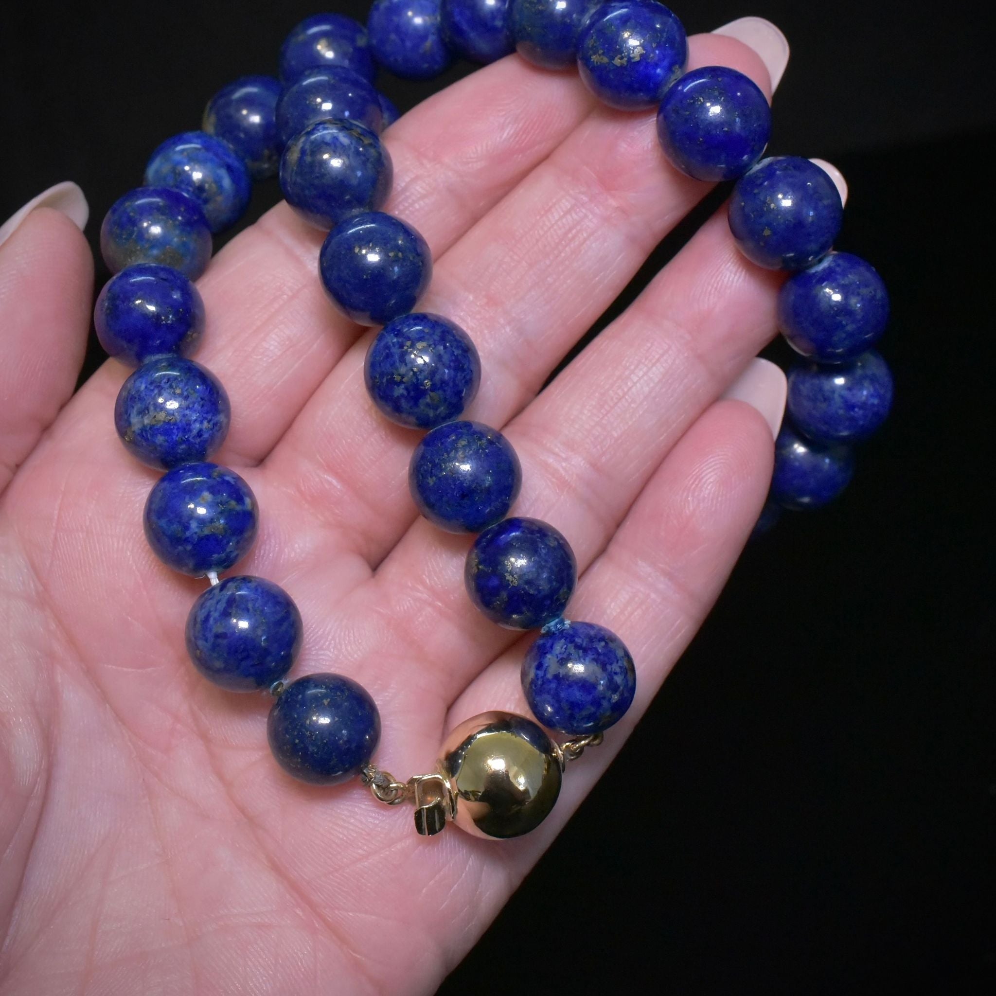 Modern 14ct Yellow Gold And Lapis Lazuli Bead Necklace