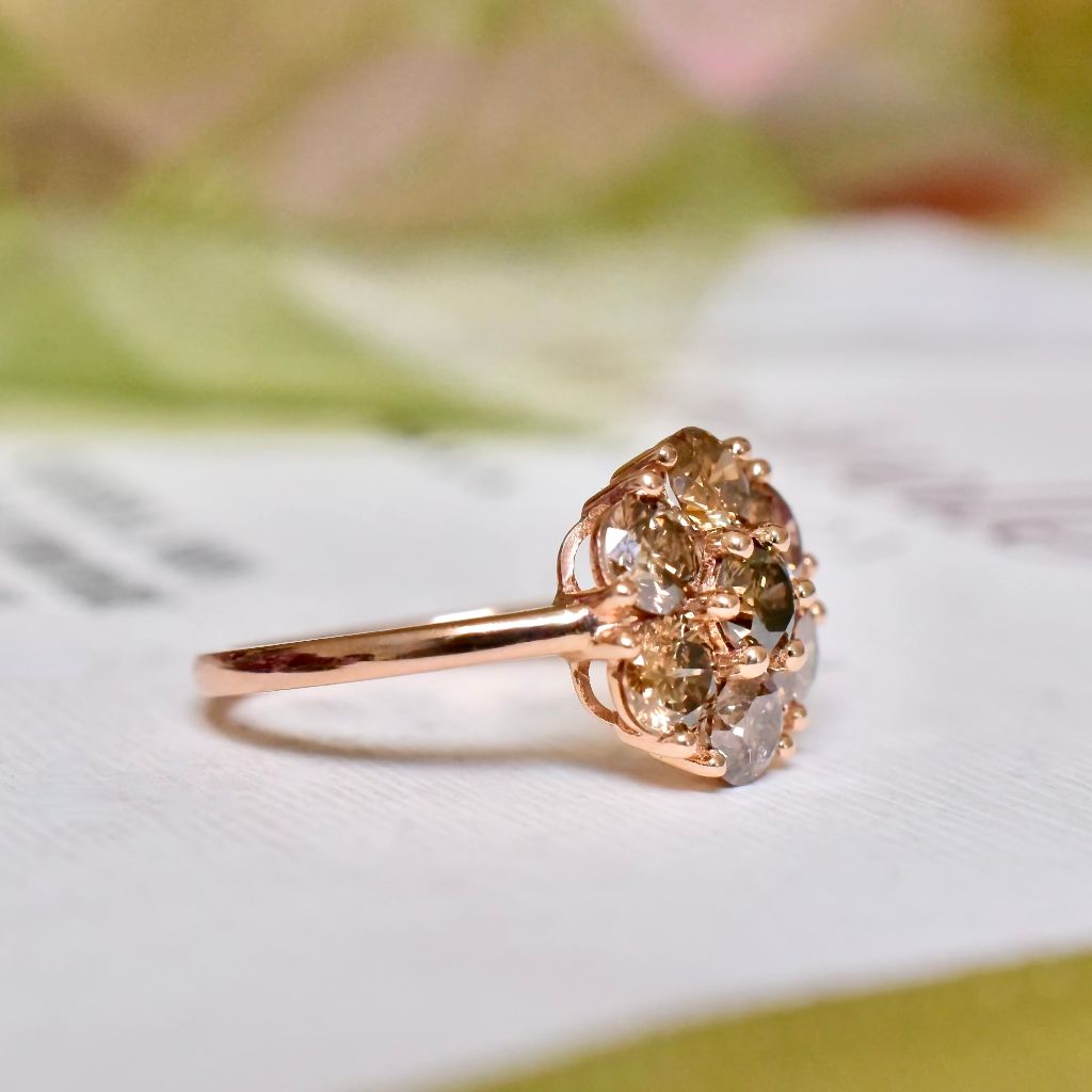 Stunning Contemporary 18ct Rose Gold Cognac Diamond ‘Daisy’ Cluster 1.70ct