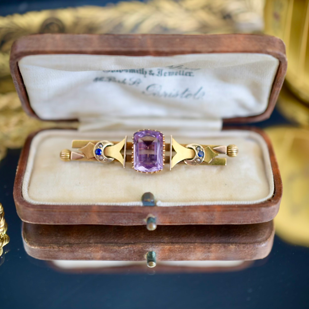 Antique Australian 15ct Rose Gold Amethyst And Seed Pearl Brooch By Aronson & Co Circa 1905-15