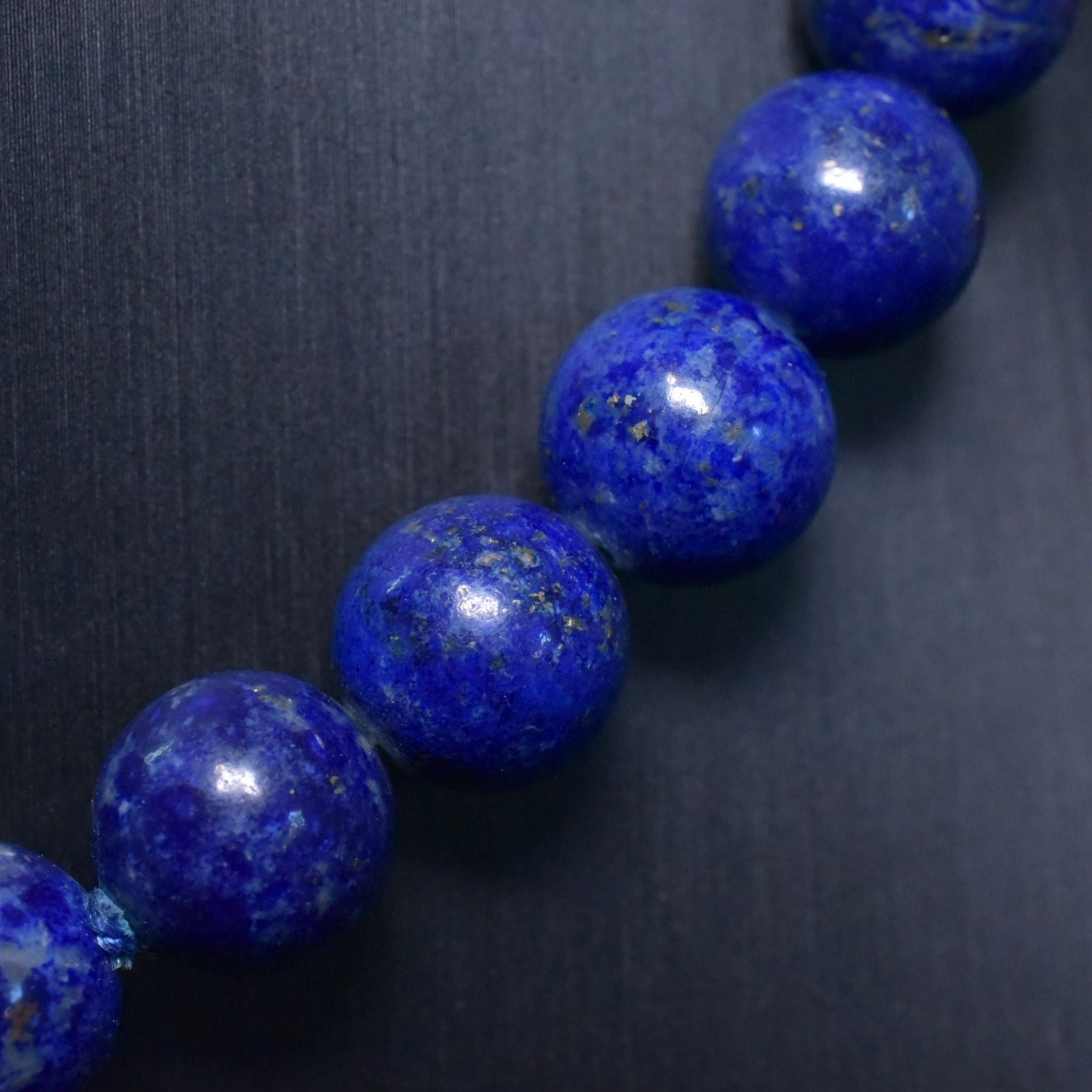 Modern 14ct Yellow Gold And Lapis Lazuli Bead Necklace