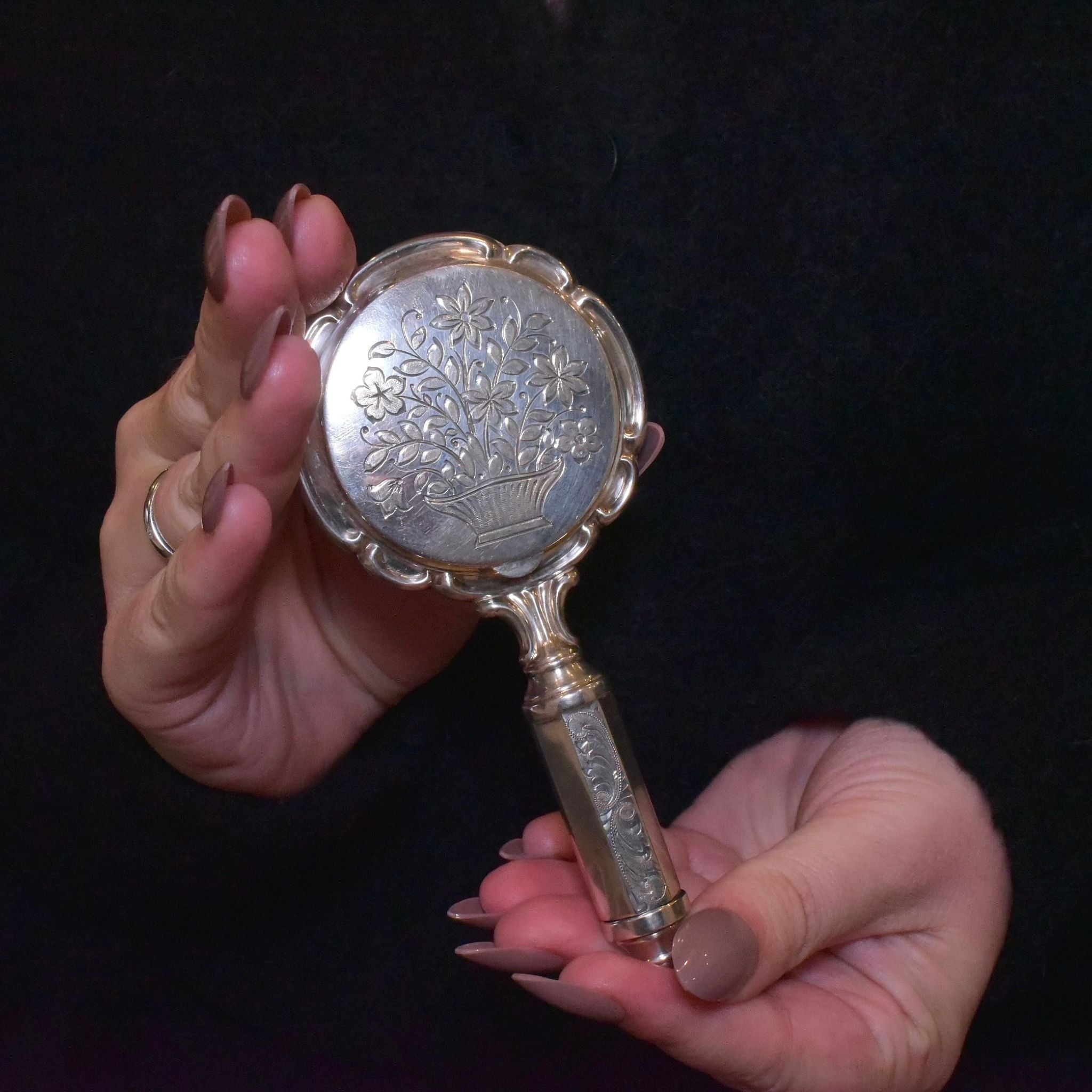 Antique Art Deco Silver Combination Compact, Mirror, Lipstick Circa 1920’s