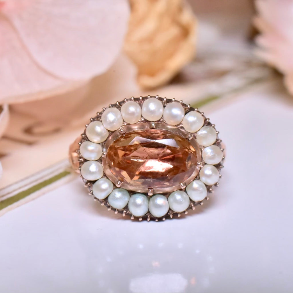 Antique 15ct Rose Gold Imperial Topaz And Half Pearl Ring Circa 1820’s