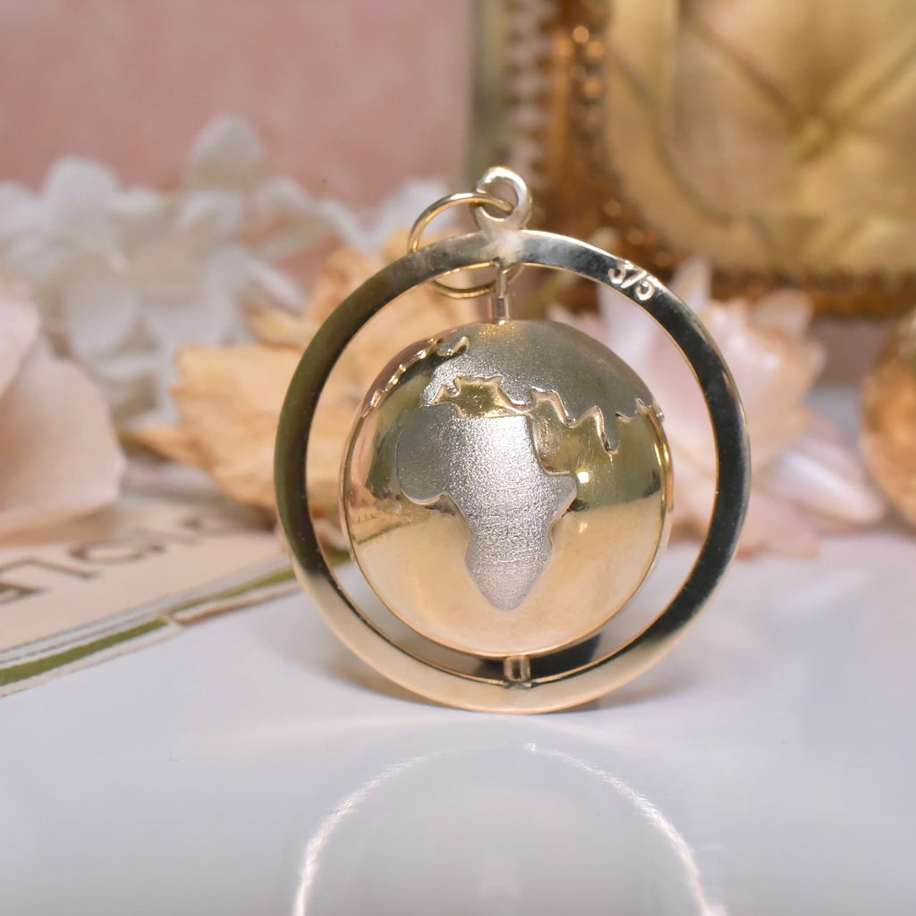 Vintage 9ct Yellow And White Gold ‘Spinning’ World Globe Pendant