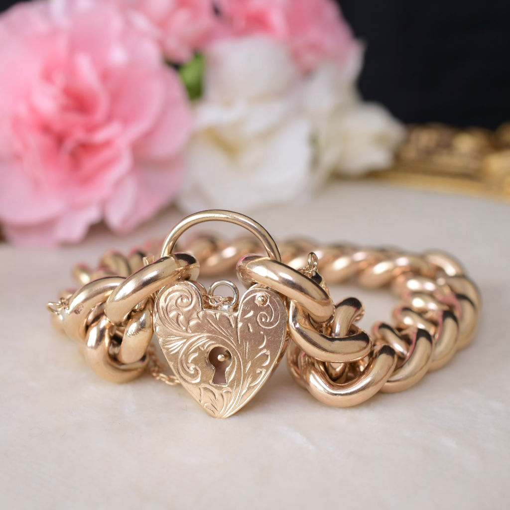 Contemporary 9ct Yellow Gold Chunky Curblink Heart Padlock Bracelet