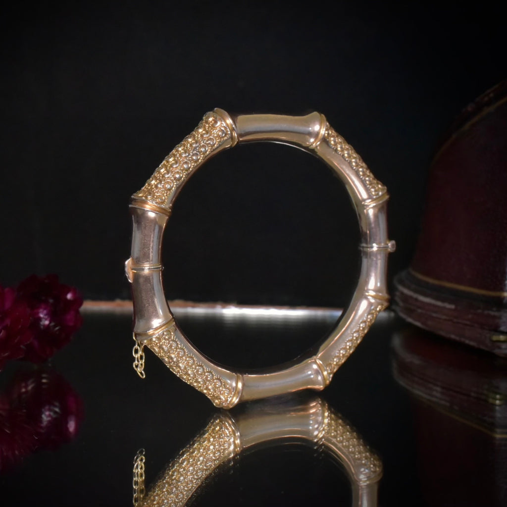 Antique Australian Edwardian 9ct Rose Gold ‘Bamboo’ Bangle By Willis and Sons Circa 1910