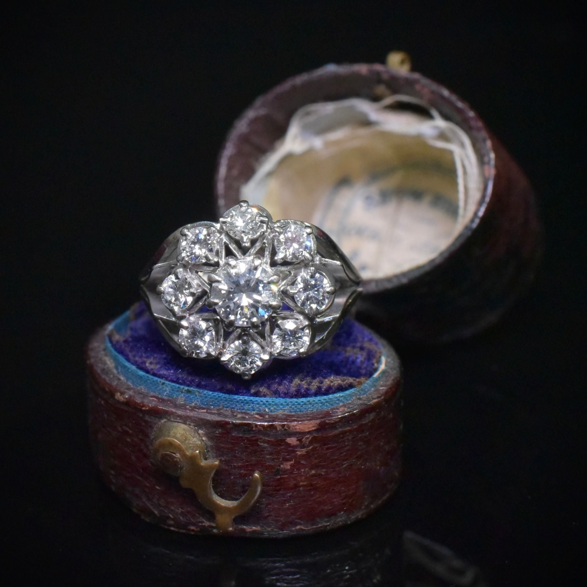 Vintage 18ct White Gold Diamond ‘Daisy’ Halo Cluster Circa 1940’s - 0.92ct