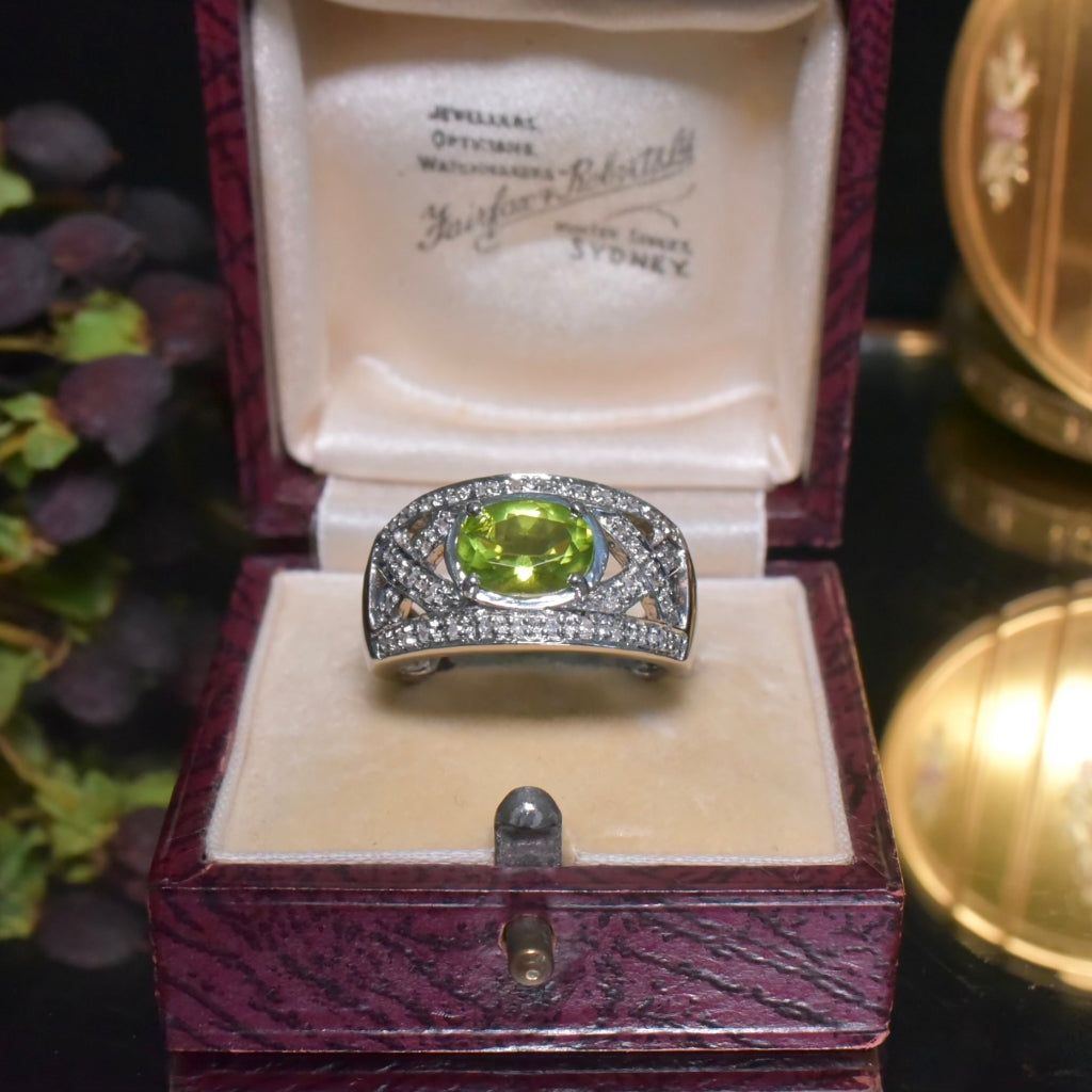 Contemporary 9ct White Gold Peridot And Diamond Ring