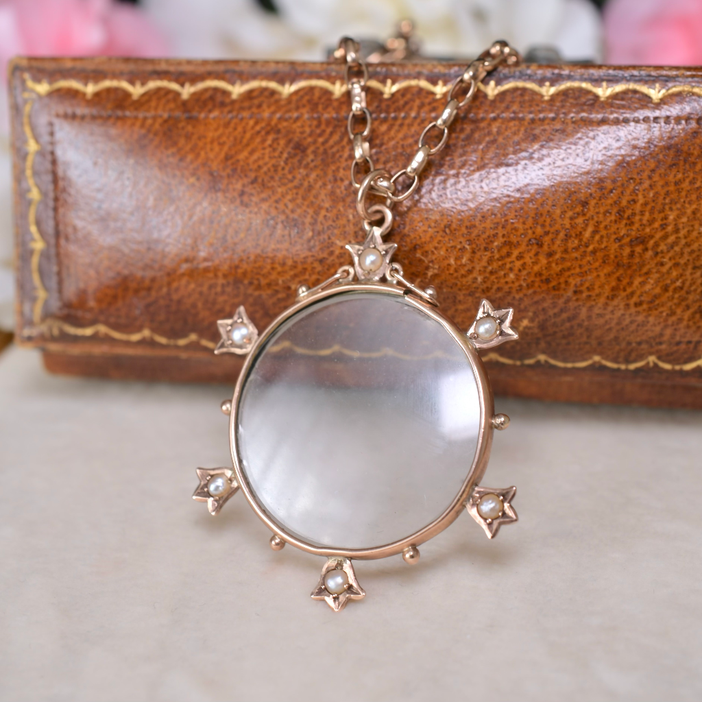 Antique Edwardian Era  9ct Rose Gold And Pearl Double Sided Photo Locket