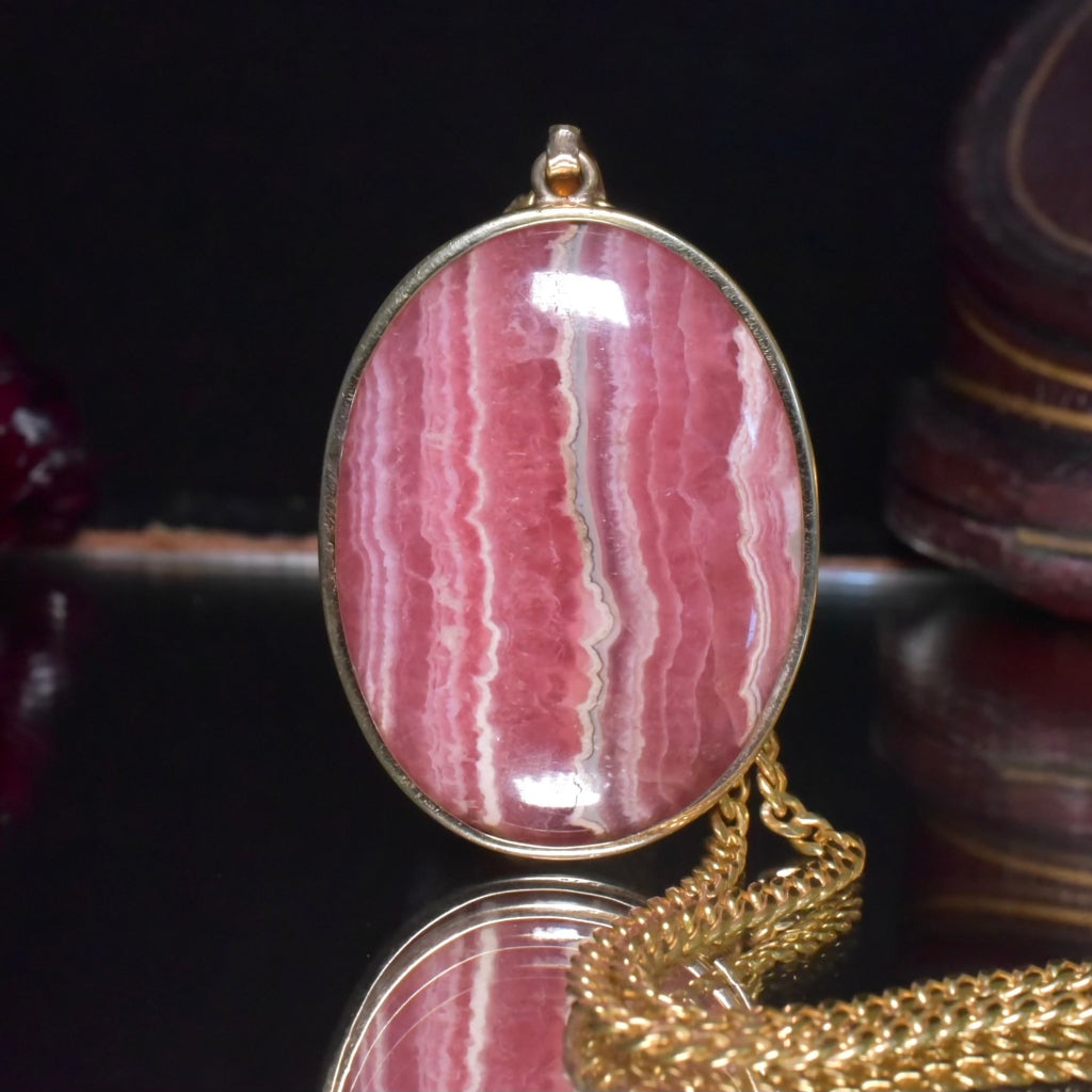 Estate 14ct Yellow Gold Rhodochrosite Pendant - 12.8 Grams