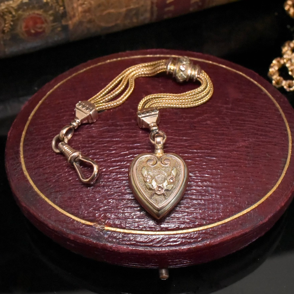 Antique Victorian 9ct Bi-Colour Albertina Fob Chain And Heart Circa 1880-90s