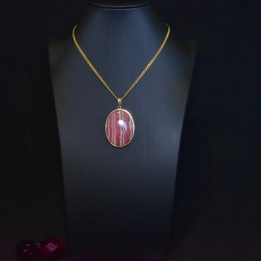 Estate 14ct Yellow Gold Rhodochrosite Pendant - 12.8 Grams