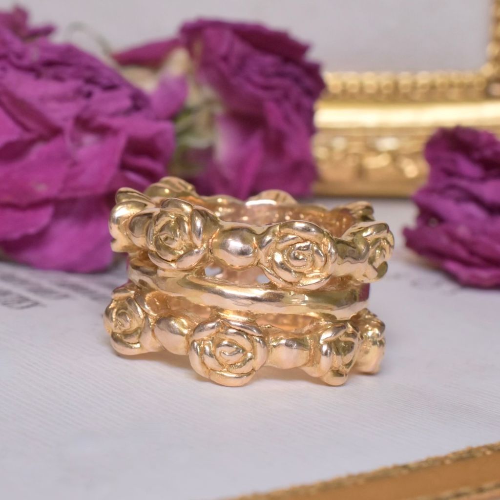 Vintage Italian 14ct Yellow Gold Double Row Floral Ring