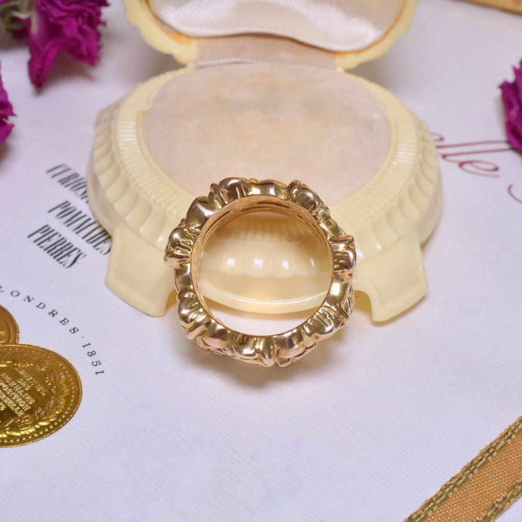 Vintage Italian 14ct Yellow Gold Double Row Floral Ring