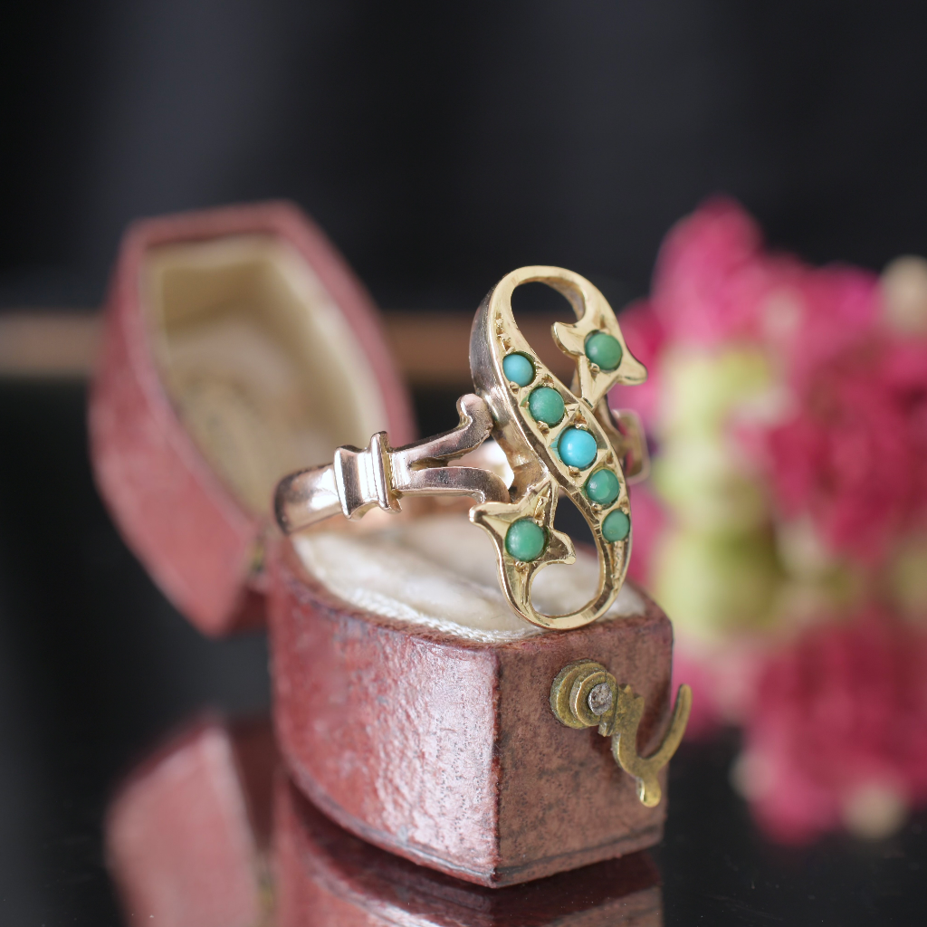 Antique Edwardian 9ct Rose Gold And Turquoise Ring