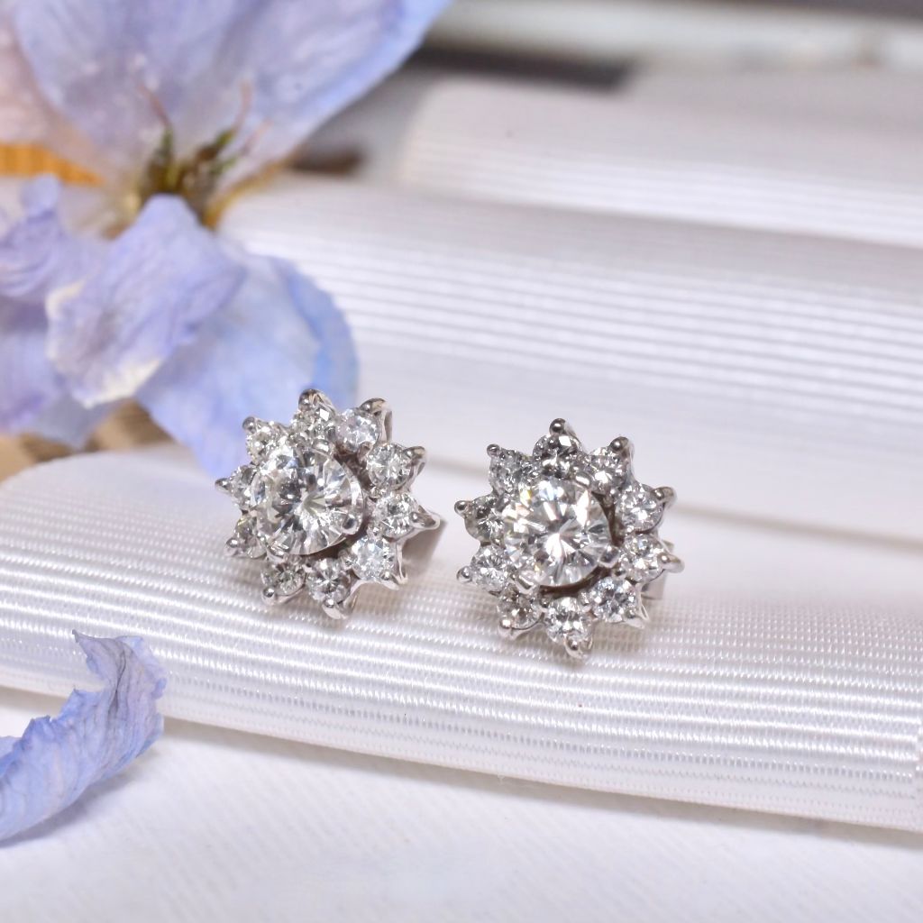 Contemporary 9ct White Gold Diamond ‘Convertible’ Cluster To Stud Earrings 0.88ct