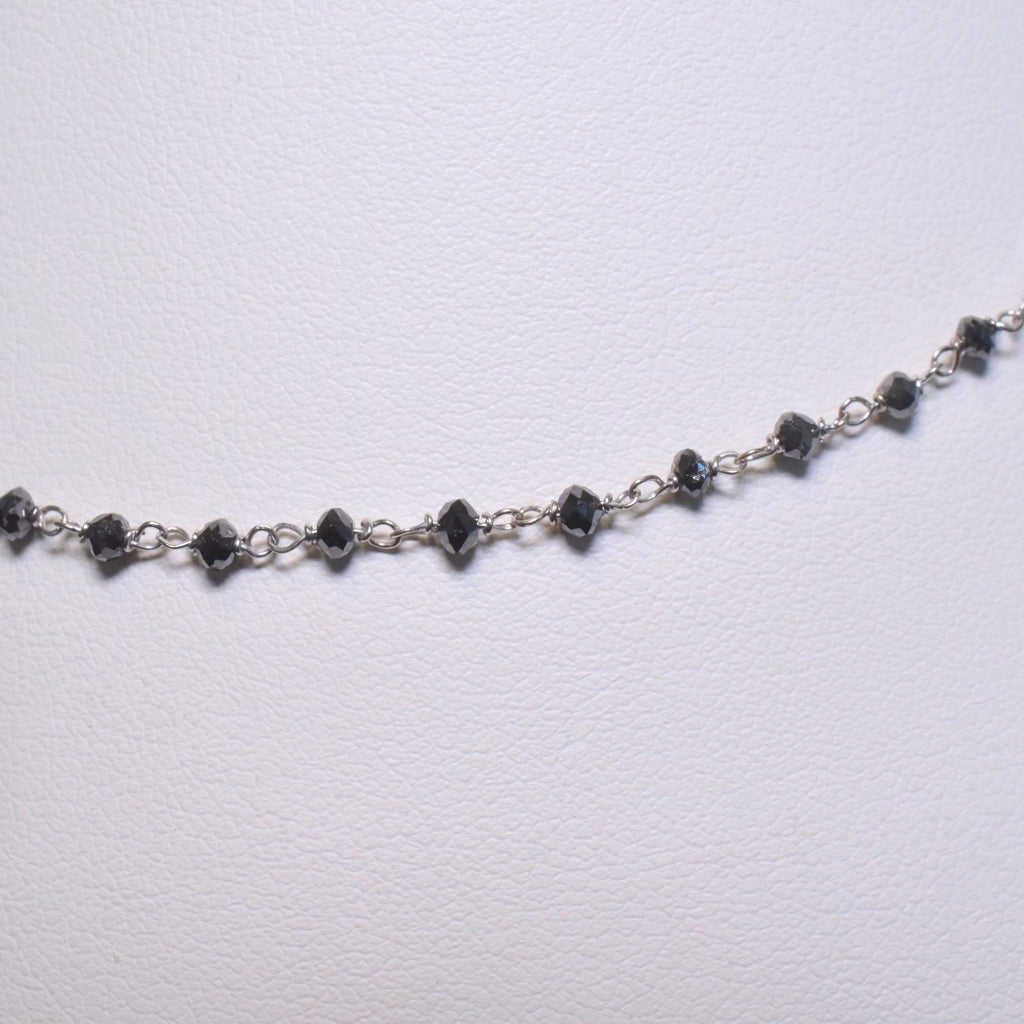 Contemporary 18ct White Gold And Black Diamond Faceted Bead Long Chain - 90cm