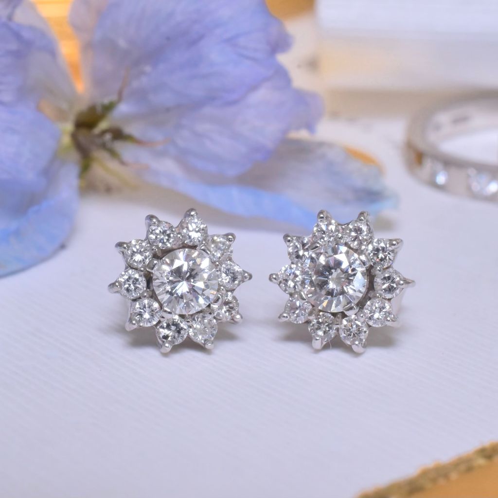 Contemporary 9ct White Gold Diamond ‘Convertible’ Cluster To Stud Earrings 0.88ct