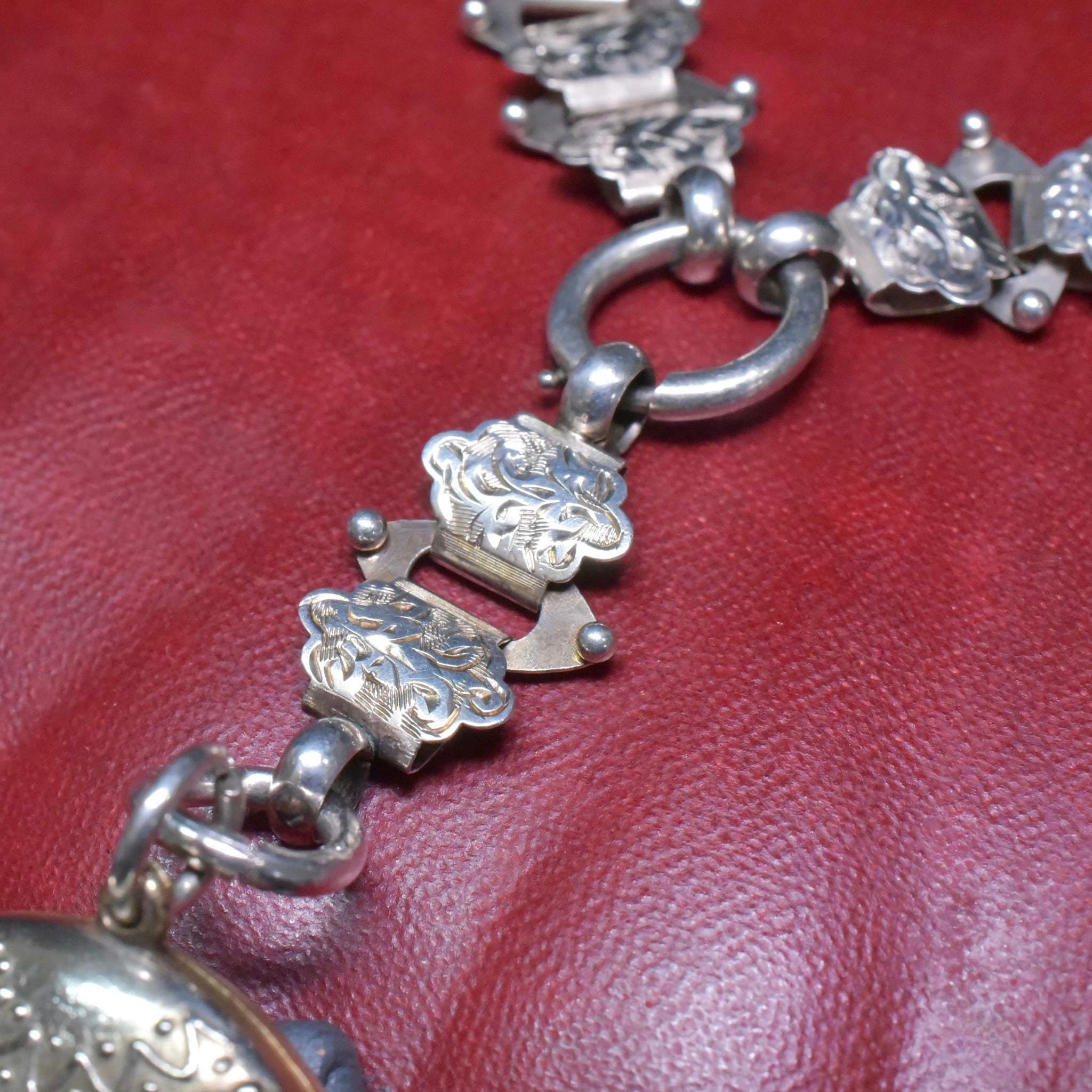 Antique Victorian Silver Book Chain And Large Locket Circa 1889-90