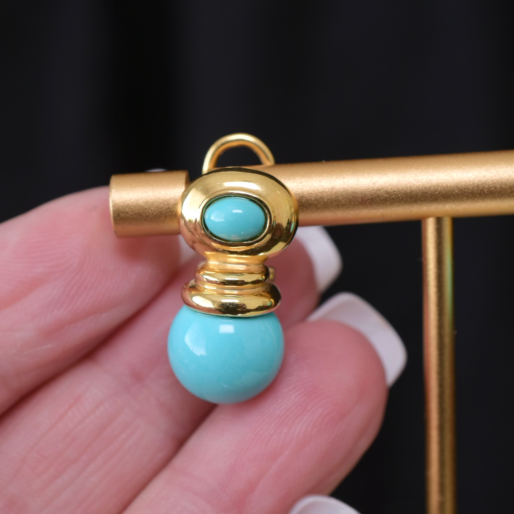 Superb Modern 18ct Yellow Gold And Turquoise Earrings