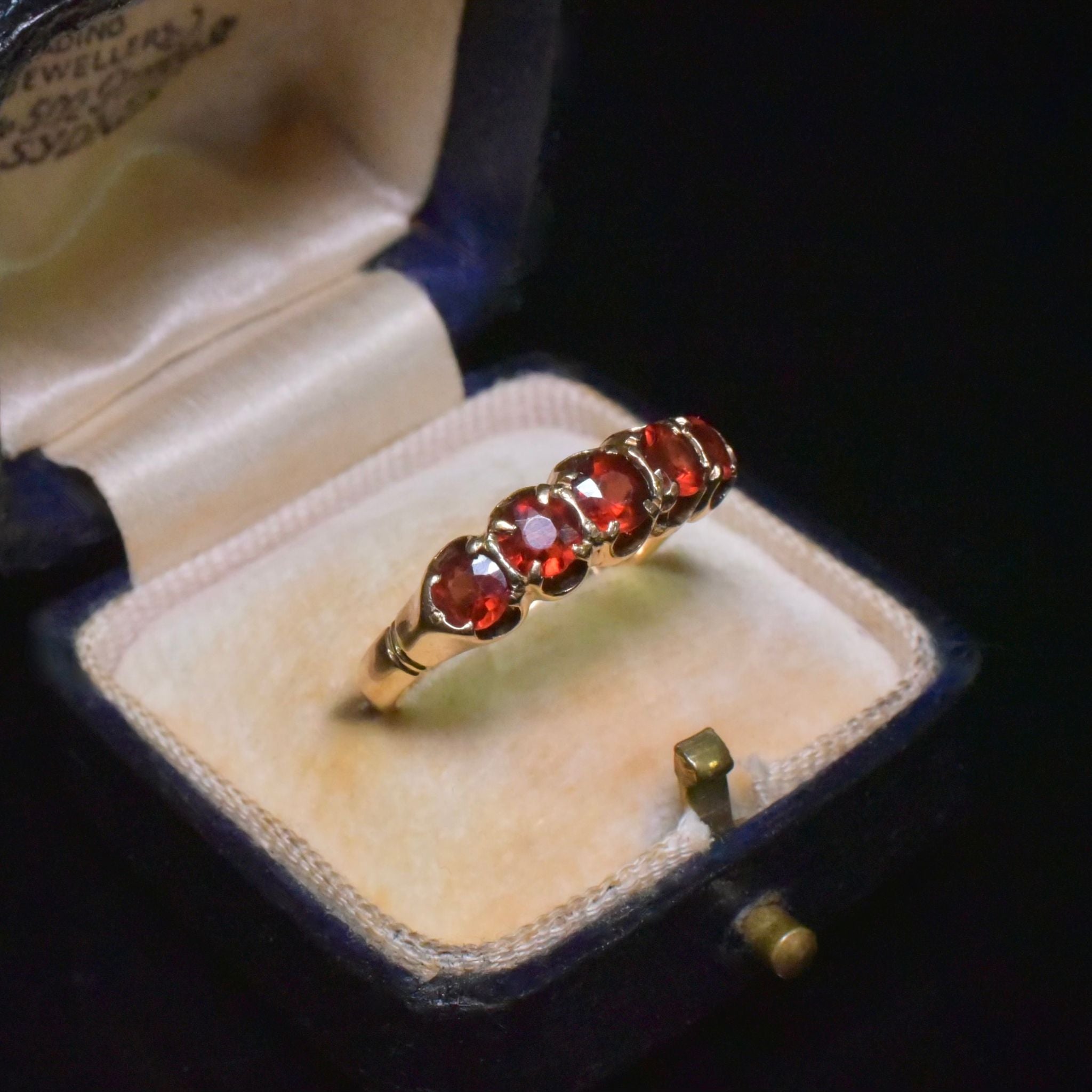 Antique Edwardian 15ct Rose Gold And Garnet Half Hoop Circa 1910-15
