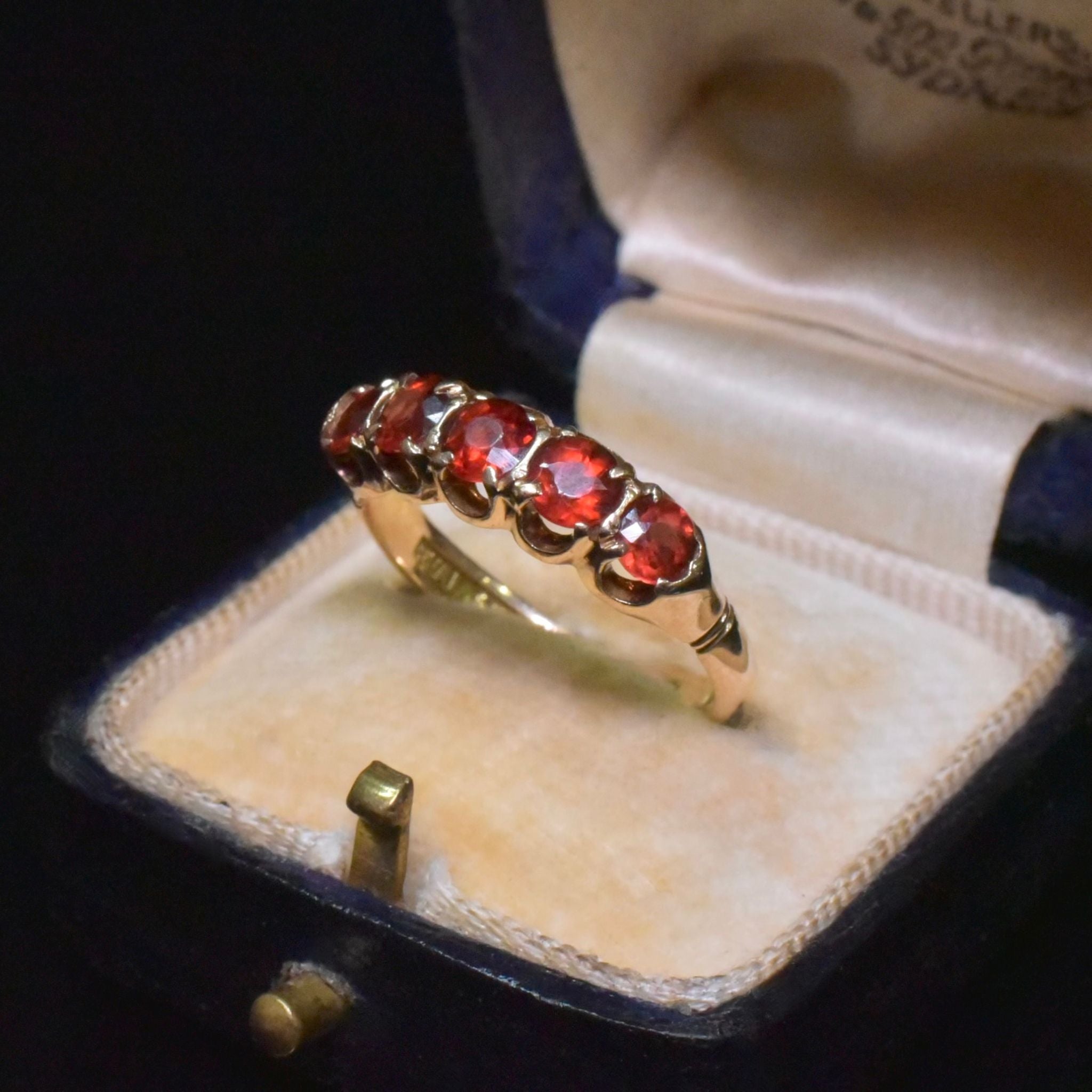Antique Edwardian 15ct Rose Gold And Garnet Half Hoop Circa 1910-15