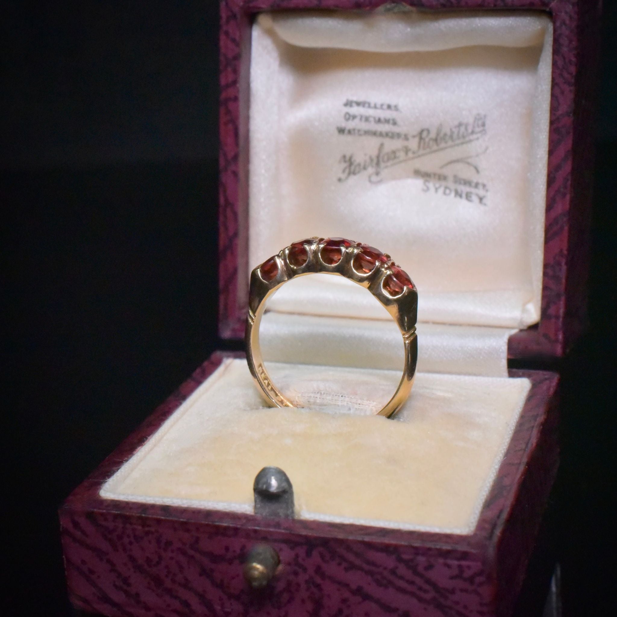 Antique Edwardian 15ct Rose Gold And Garnet Half Hoop Circa 1910-15