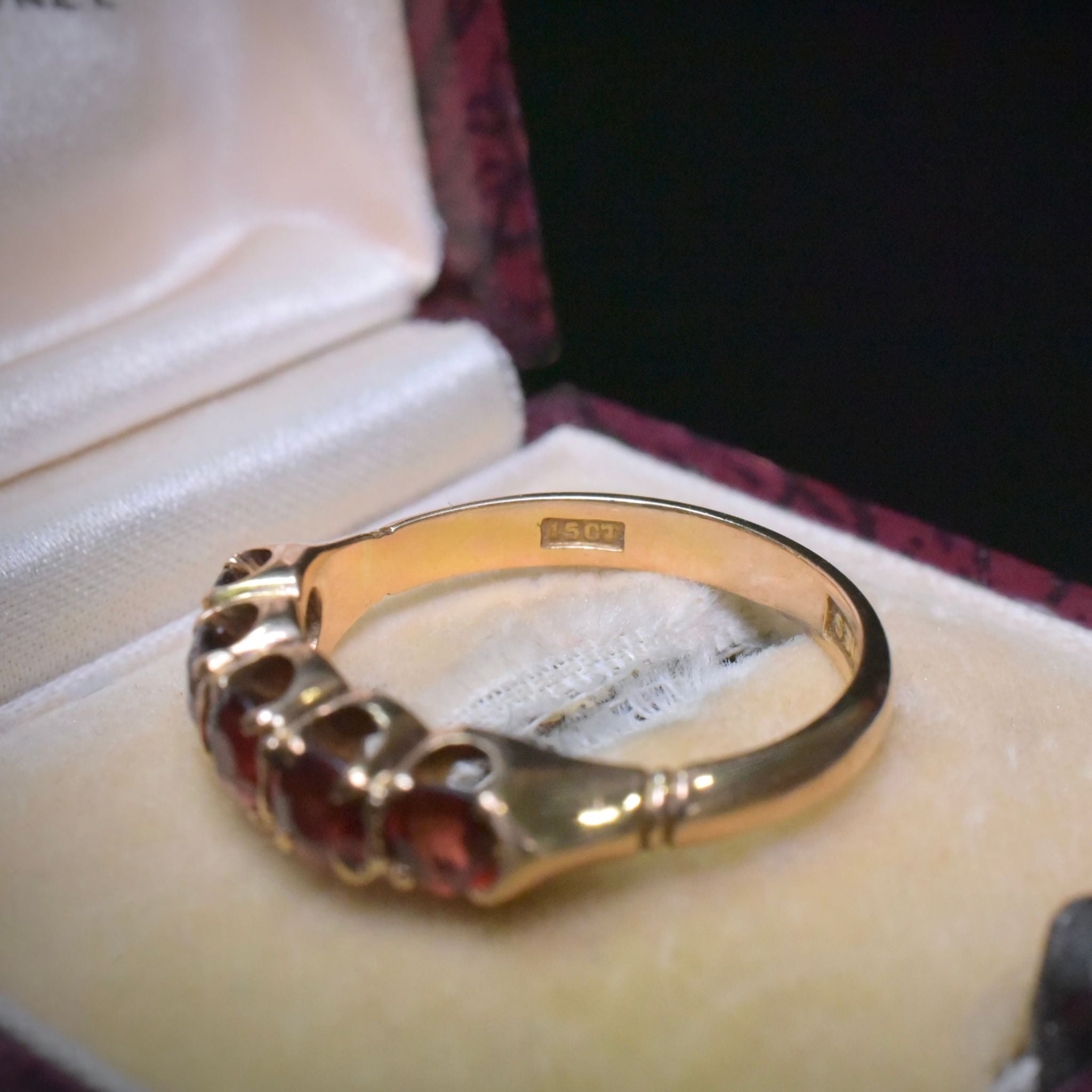 Antique Edwardian 15ct Rose Gold And Garnet Half Hoop Circa 1910-15